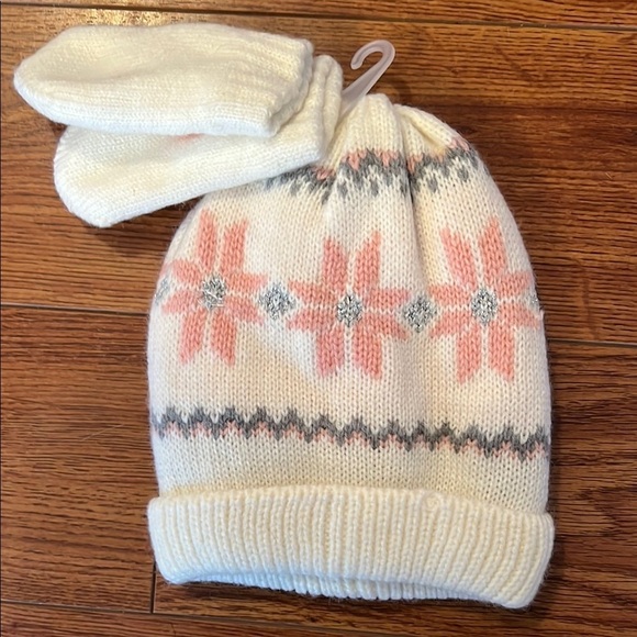 Joe Fresh Other - New! Cozy Kids' Winter Hat and Mittens Set - Pink and White